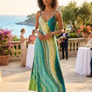 Elegant Green and Gold Women's Dress
